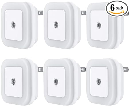 Uigos LED Night Light Lamp with Smart Sensor Dusk to Dawn Sensor, Daylight White, 0.5W Plug-in, 6-Pack