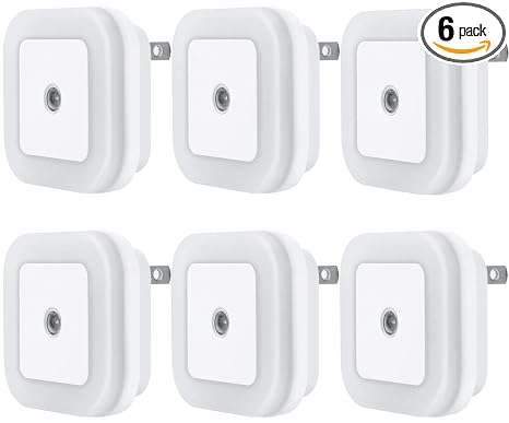 Uigos LED Night Light Lamp with Smart Sensor Dusk to Dawn Sensor, Daylight White, 0.5W Plug-in, 6-Pack