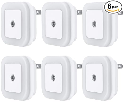 Uigos LED Night Light Lamp with Smart Sensor Dusk to Dawn Sensor, Daylight White, 0.5W Plug-in, 6-Pack