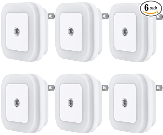 Uigos LED Night Light Lamp with Smart Sensor Dusk to Dawn Sensor, Daylight White, 0.5W Plug-in, 6-Pack