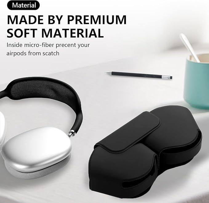 Maxjoy for Apple Airpods Max Smart Case Cover, Soft PU Leather Protective Cover Accessories for Airpod Max with Sleep Mode, Anti-Dust Travel Carrying Case for Airpods Pro Max Headphones, Black