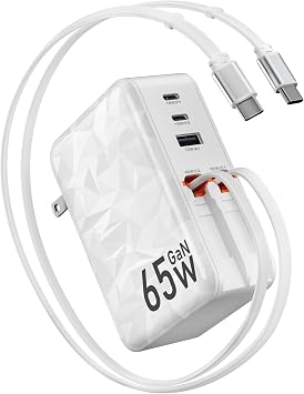 65w Retractable Wall Charger,5-in-1 Fast Charging Block with Dual Cables