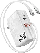 65w Retractable Wall Charger,5-in-1 Fast Charging Block with Dual Cables
