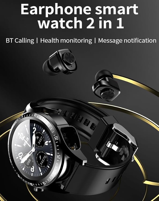 2-in-1 Smart Watch with Bluetooth Earbuds Wireless Smartwatch Fitness Tracker Heart Rate Monitor IP67 Waterproof