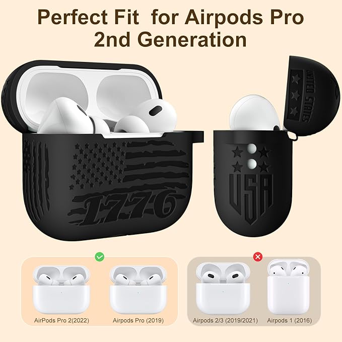 USA Flag Engraving Compatible for Airpods Pro 2nd Generation Case with Airpods Pro 2 Case Cover/for Airpod Pro Case Cover,Soft Silicone for Airpods Pro 2nd Generation,Front LED Visible