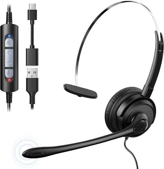 Voistek USB Headset with Noise Canceling Mic,Single-Ear Headset for PC