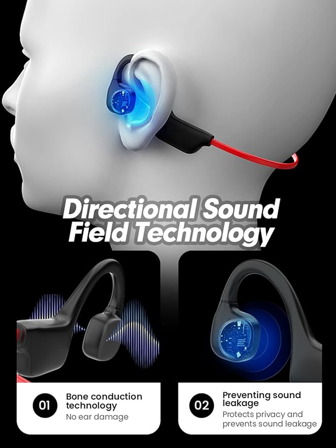 Bone Conduction Headphones Bluetooth, Wireless Headset Waterproof Open Ear Bone Conducting Headphones Wireless Bluetooth 5.2 Sports Earbuds Bone Induction Headphones with Mic for iPhone Android