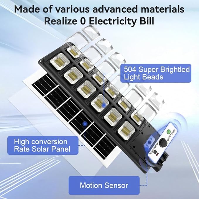 Solar Street Lights Outdoor Waterproof, IP66 15000LM 6500K Solar Flood Lights Dusk to Dawn Wide Angle Motion Sensor and Remote,Upgrade Fixing Rod (4 Pack)