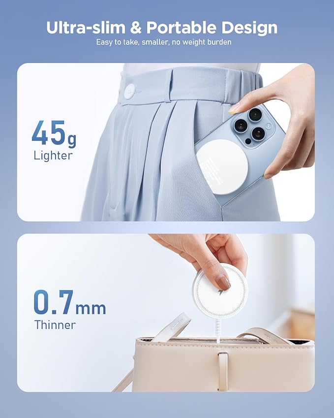 Magnetic Wireless Qi2 Charger for iPhone: Charging Pad for iPhone 17/16/15/14/13/12 Series & AirPods Pro 4-2, Strong Magnet, Dual Ports, Case-Friendly, Lightweight for Travel Home Office Desk