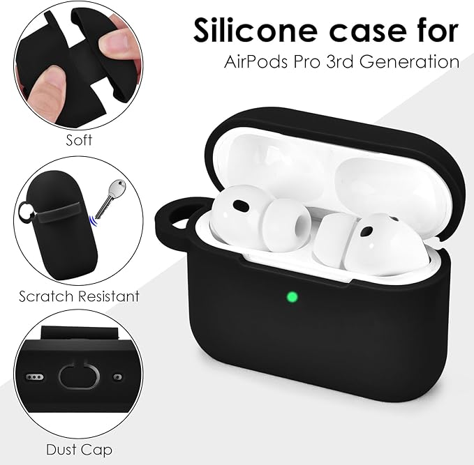 Filoto for AirPods Pro 3 Case (2025), Soft Silicone Protective Case Cover Compatible with Apple AirPods Pro 3rd Generation with Beaded Bracelet Keychain Accessories for Women Black
