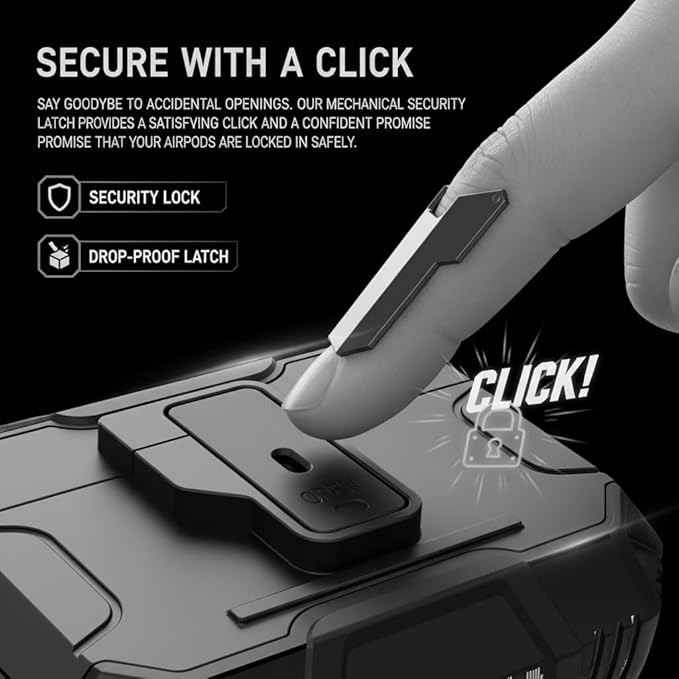 for AirPods Pro 3 Case, Secure Lock Magnetic Lid Cover with Keychain, Military Grade Shockproof Protective Case for Airpods Pro 3rd Generation, Wireless Charging & Front LED Visible,Black02