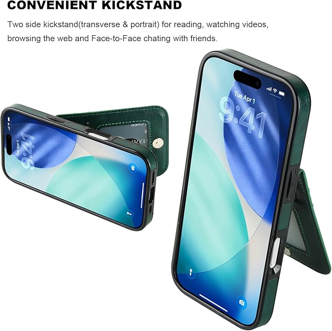KIHUWEY Compatible with iPhone 17 Case Wallet with Credit Card Holder, Flip Premium Leather Magnetic Clasp Kickstand Heavy Duty Protective Cover for iPhone 17 6.3 Inch (Dark Green)