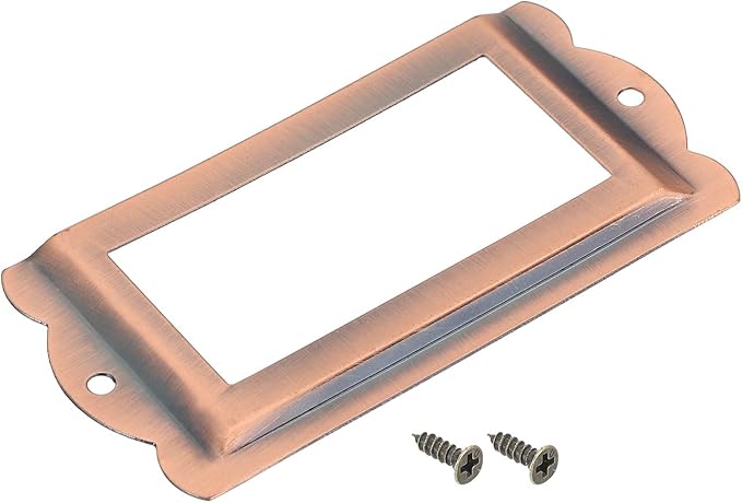 uxcell Metal Label Holders, 85x40mm 5pcs File Name Card Tag Label Holder Frame for Office Library Drawer Cabinet Shelves, Bright Copper