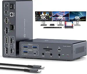 USB C Docking Station 3 Monitors for MacBook Air Pro Triple 4K@60Hz Extended Display with Dsiplaylink for M5 M4 M3 M2 M1 Laptop USB Dock with 2 HDMI & 2 DisplayPort, PD 100W, QC 18W, USB 3.2 10 Gbps - Image 1