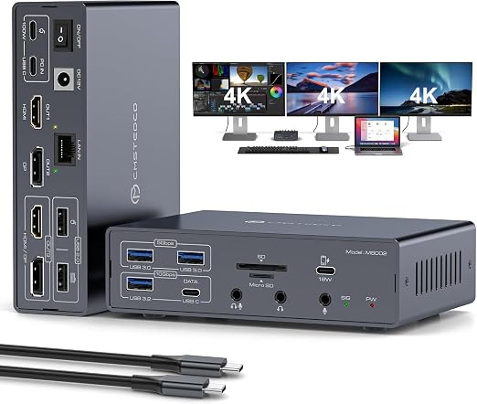 USB C Docking Station 3 Monitors for MacBook Air Pro Triple 4K@60Hz Extended Display with Dsiplaylink for M5 M4 M3 M2 M1 Laptop USB Dock with 2 HDMI & 2 DisplayPort, PD 100W, QC 18W, USB 3.2 10 Gbps - Image 6