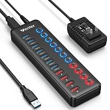 Powered USB 3.0 Hub, Wenter 11-Port Hub Splitter (7 Faster Data Transfer Ports+ 4 Smart Charging Ports) with Individual LED On/Off Switches, Power Adapter for Mac, PC - Image 1