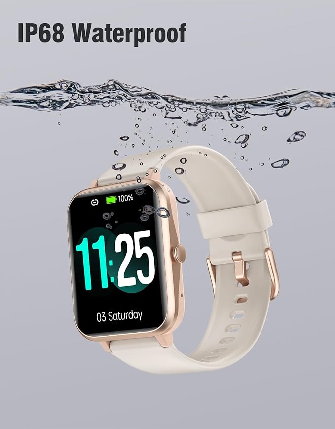 Fitness Tracker Fitness Watches for Women Men (Make/Answer Calls), 1.85" Smart Watch for iPhone/Android Phones, Heart Rate/Sleep Monitor Steps Tracker Watch Pedometer IP68 Waterproof (Starlight)