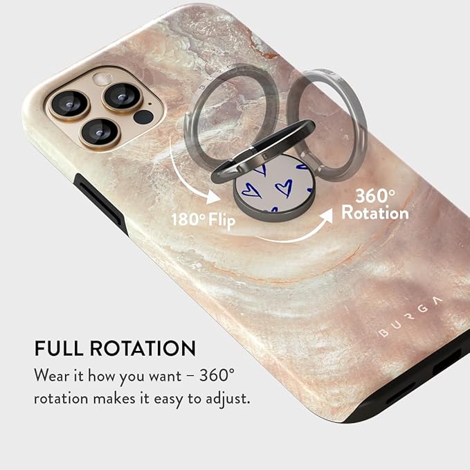 BURGA Cell Phone Ring, Holder Grip and Stand - Finger Phone Grip for Back of Smartphone Case, Kickstand 360 Rotation, Universal Ring for iPhone Samsung Galaxy Huawei Google Pixel, Stylish Accessories