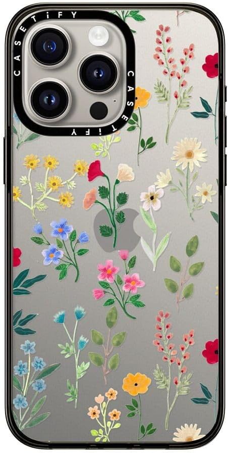 CASETiFY Compact iPhone 15 Pro Max Case [4 ft. 2X Military Grade Drop Protection/Slim/Lightweight] - Spring Botanicals 2 - Clear Black