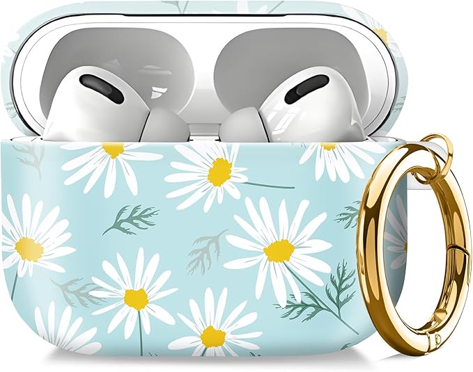 Compatible with AirPod Pro 2nd//1st Generation Case Cover with Key Chain,Full Protective Shockproof Wireless Headphone Case for Airpod Pro 2023/2022/2019（White Flowers）