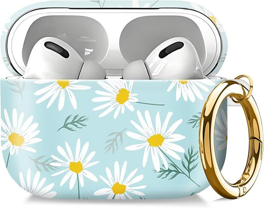 Compatible with AirPod Pro 2nd//1st Generation Case Cover with Key Chain,Full Protective Shockproof Wireless Headphone Case for Airpod Pro 2023/2022/2019（White Flowers）
