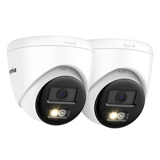 ANNKE 2Pcs 5MP PoE Security IP Camera, Red & Blue Light Alarm, 2-Way Audio