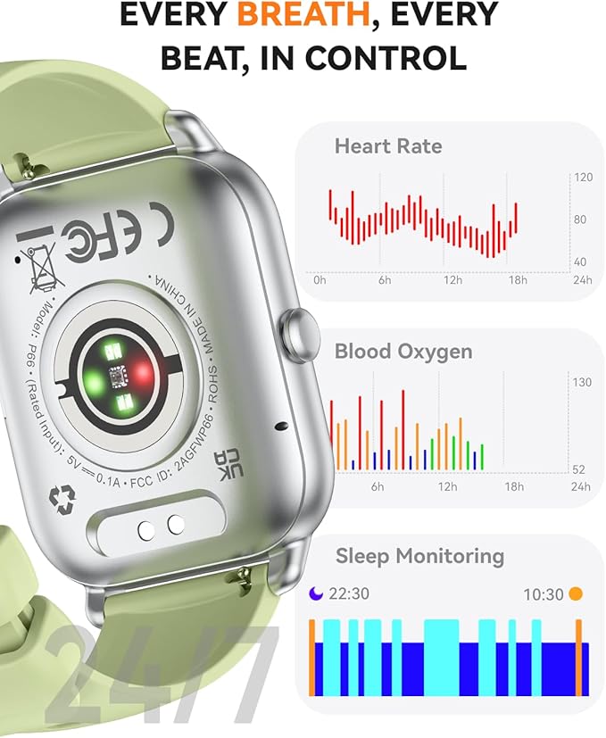 Smart Watches for Men Women(Answer/Make Call), Fitness Tracker Watch with Activity Counter/Sleep Monitor/ 110+ Sports Modes,Smart Watch for Android iPhone iOS Compatible (Green, 1.83)