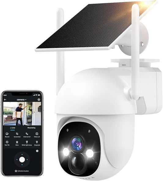 2K Solar Security Cameras Wireless Outdoor, 360° View WiFi Cameras for Home Security with PIR Detection, 2-Way Audio, IP65 Waterproof Spotlight Siren Alarm, SD/Cloud Storage Only 2.4Ghz WiFi
