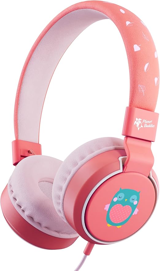 Planet Buddies Kids Headphones, On Ear Wired Headphones for Kids, 85db Volume Limiter, Safe Foldable Wired Earphones for Kids with Microphone, Kids Headset for School, Travel, Pink Owl