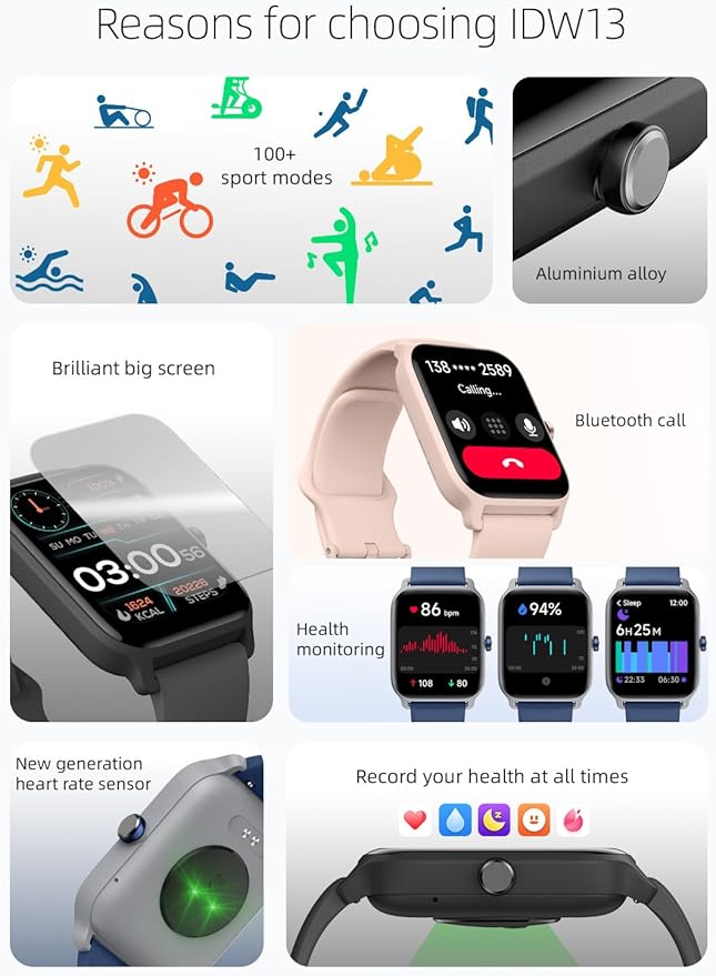 OCTANDRA Move 2 VeryFit 1.8" Bluetooth Answer Call Alexa Smart Watch Heart Rate Blood Oxygen Saturation Sleep Monitor Step Counter IP68 Activity Fitness Tracker Watches for Men Women (IDW13) (Pink)