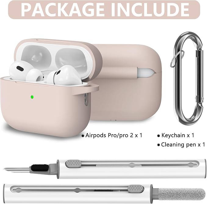Ljusmicker for AirPods Pro Case Cover with Cleaner Kit,Soft Silicone Protective Case for Apple AirPods Pro 2nd/1st Generation Case for Women Men,AirPod Pro Case Accessories with Keychain-Milk Tea