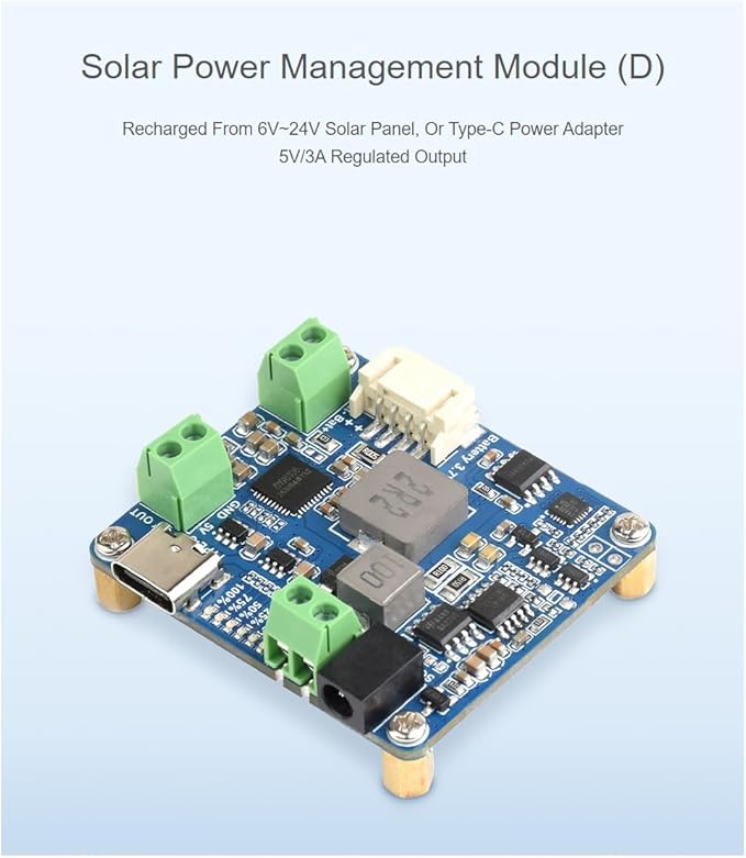 Solar Power Management Module (D) Accessory for 6V~24V Solar Panel And Type-C Power Adapter,Suitable For Solar-Powered Control System For MCUs / Development Boards Raspberry Pi / Jetson Nano / Arduino