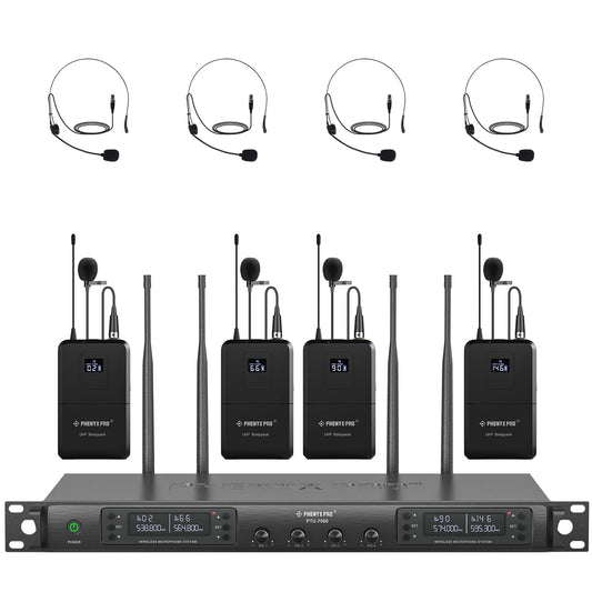 Phenyx Pro 4-Channel UHF Auto Scan Wireless Microphone System PTU-7000-4B