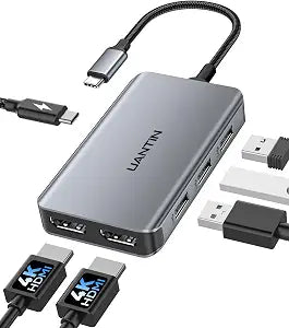 UANTIN 6-in-1 USB C Hub, Type C to Dual HDMI Adapter 4K@60Hz