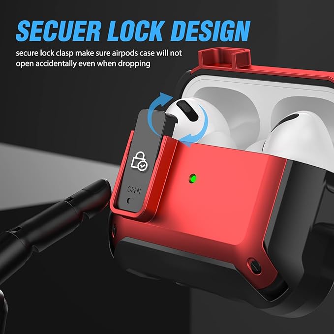 Valkit for Airpods Pro Case Cover with Lock, Military Armor Series Full-Body AirPod Pro Case with Keychain Cool Air Pod Pro Shockproof Protective Case for AirPods Pro 2019, Black/Red