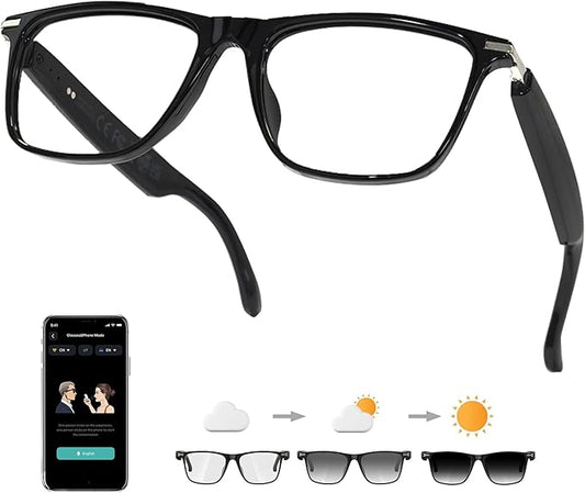 AI Smart Glasses, Bluetooth 5.3 Glasses for Men Women ,Translation Glasses with 164 Language,Physical Color Changing Lens, Music Playback & Hands-Free Calling,Design for Travel/Meeting/Business (M01)