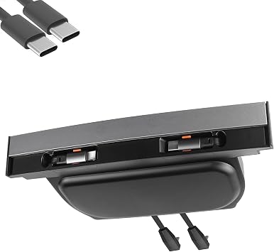 Center Console USB Hub Charger for Tesla Model Y 2021-2024 & Model 3 2021-2023 Accessories,Fast Charging Hub with Waterproof Sliding Cover Retractable Cables (2*Type-C)