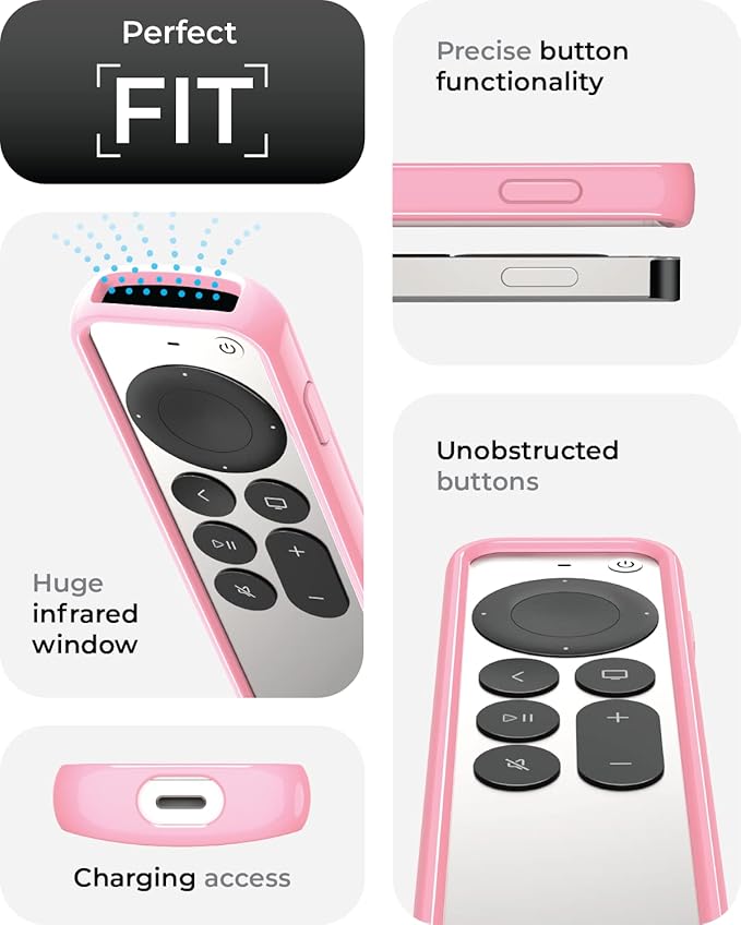 TotalMount Air Rim Case for Apple TV Remotes – Slim, Hybrid Apple TV Remote Case with Ultimate Drop Protection – Pink Perimeter Cover & Clear Back