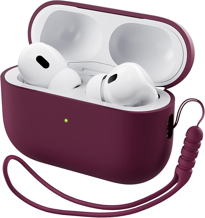 ORNARTO Compatible with AirPods Pro 2 Case 2022, Full Protective Hybrid Silicone for AirPods Pro 2nd Generation Case, Front LED Visible Skin Cover-Wine Red