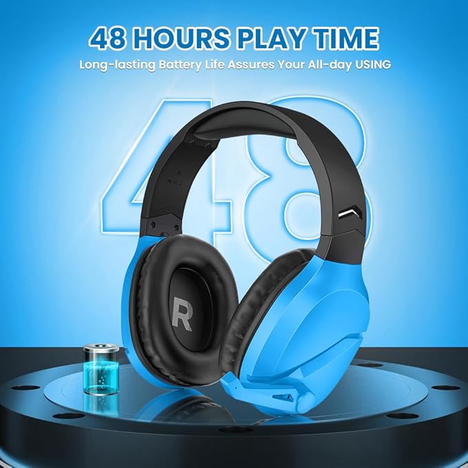 Wireless Gaming Headset with Noise Canceling Microphone for PS5, PC, PS4, 2.4G/Bluetooth Gaming Headphones with USB and Type-c Connector, Wired Mode for Controller - Blue