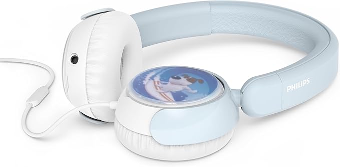 Philips K2000 Lightweight On-Ear Wired Kids Headphones - Built-in Mic, Safe Volume Limited, Audio Sharing, Foldable, Durable & Customizable, Blue