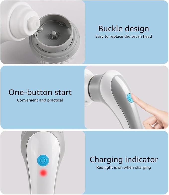 Cordless Electric Rotary Scrubber Rechargeable Handheld Cleaning Brush with 3 Brush Heads for Bathroom Kitchen Tile Floor Sink Bathtub Shower Window(Gray)