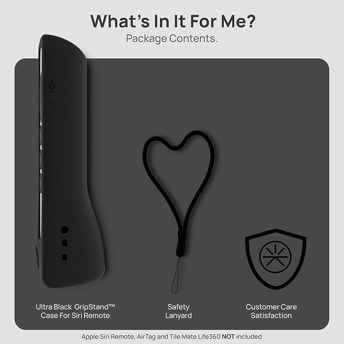 GripStand™ Apple TV Remote Cover, Scratch-Resistant Silicone Case Compatible with AirTag, Fits Siri Apple TV 4K/HD (2nd & 3rd Gen), Stand-Up Design, Enhanced Grip, Ultra Black by 73&Sunny