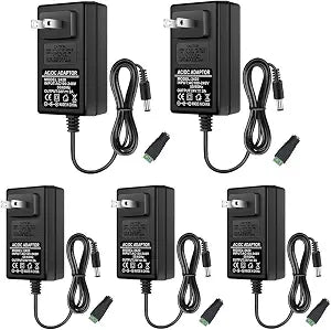 24V Power Supply, 24 Volt 2A 48W LED Power Supply Adapter, AC 100-240V to DC 24V Converter Transformer for LED Strip Lights, Wall Plug Power Adapter with 5.5/2.1 DC Female Connector (5 Pack)