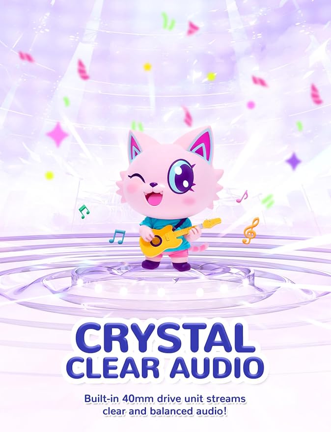 iClever Kids Headphones USB C, LED Light Up, 85dBA Safe Volume, Stereo Sound Toddler Headphones for Travel School, Kids Headphone with Cord for iPad Tablets, Meow Lollipop-Purple