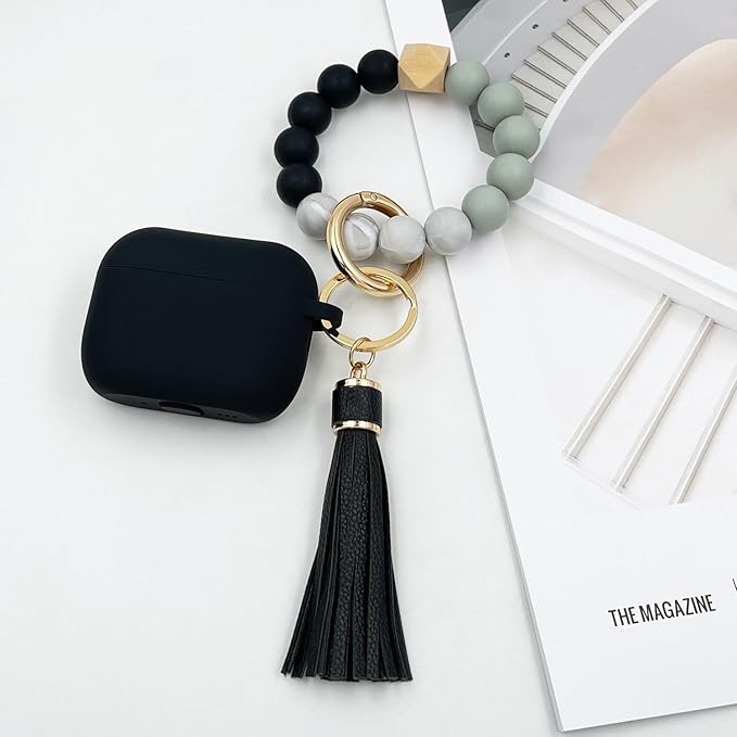 Compatible with AirPods Pro 3 Case Cover 2025, Silicone Protective Cover with Bracelet Keychain for Apple AirPods Pro 3rd Generation Wireless Earbuds (Black)