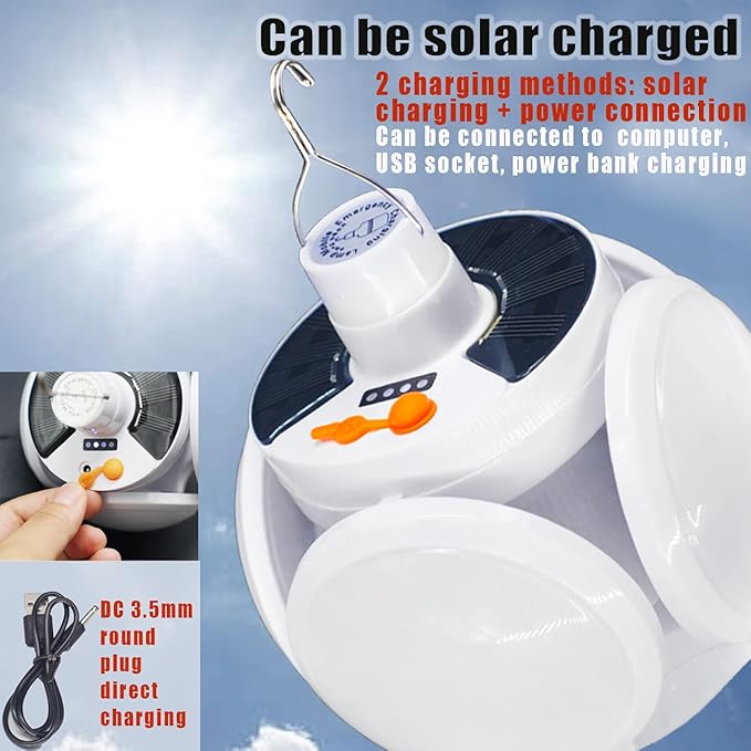 [4000mah] 3 Pack Folding Solar Camping Lights USB Rechargeable Lantern Waterproof Hanging Canopy Tent Lamp Remote Control Blub Portable for Home Indoor Outdoor Emergency Power Outage Vendors Booths