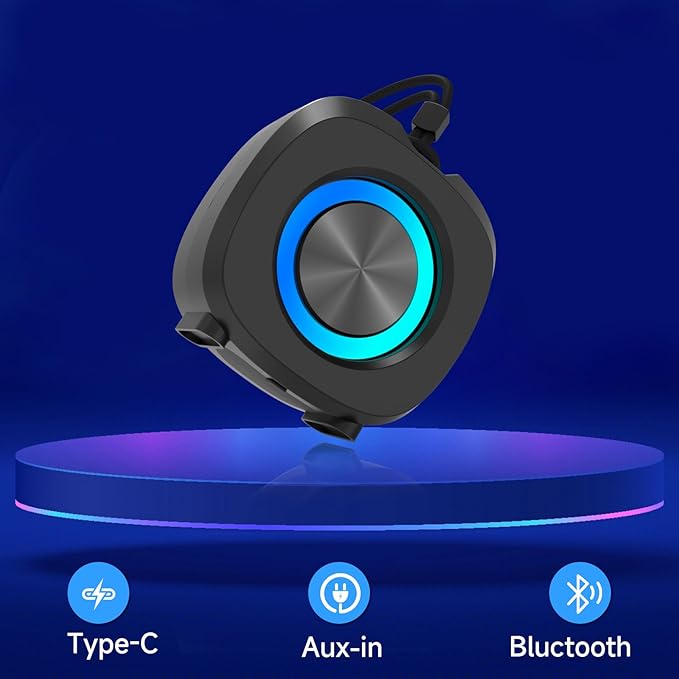 Portable Bluetooth Speakers, RGB Lights TWS Speakers，Wireless IPX5 Waterproof Mini Speaker with Loud Stereo Sound,15 Hours Playtime, Rechargeable Battery, Black.