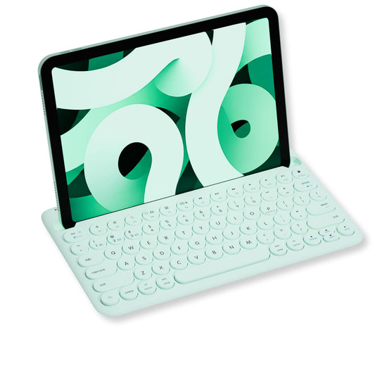 Macally Bluetooth Keyboard for Tablet | Wireless Keyboard for iPad mini/Air/Mini, iPhone (Multi-Device, Built-in Stand, Rechargeable) Easy to Use and Cute Portable - Mint Green
