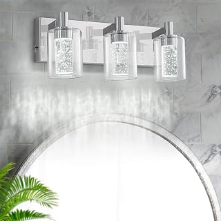 SineRise Vanity Light with 3 Color Modes (3000K/4000K/6000K), Eye Protection LED Bathroom Light Fixture, Dimmable Modern Wall Light Over Mirror with Clear Glass Shade (Chrome, 3-Light) - Image 1